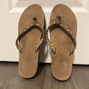 Rainbow leather flip flops